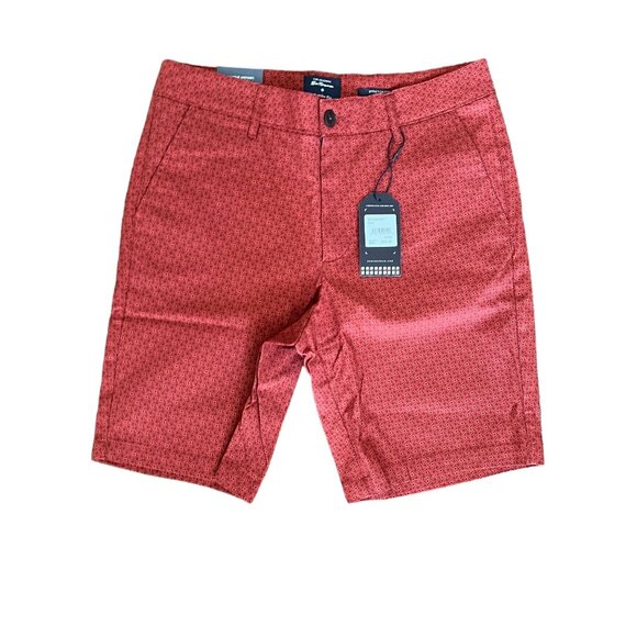 NWT Ben Sherman Red Geometric Print Chino Shorts Sz. 30 Stretch Fit - Picture 1 of 10